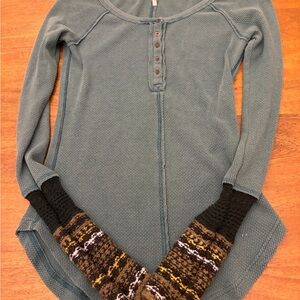 Free People Alpine cuff Henley Teal Long Sleeve Henley small